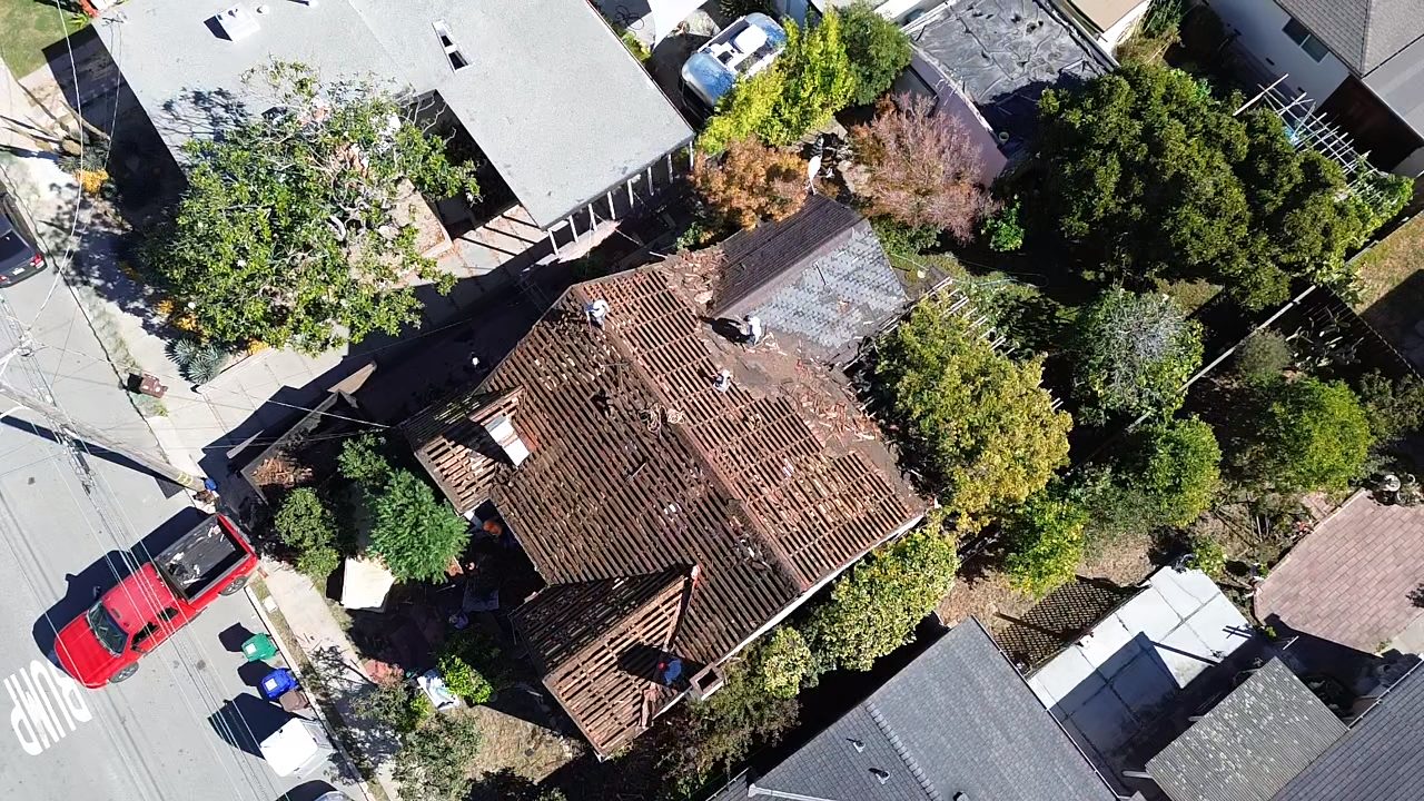 Aerial view of a Santa Rosa roof project