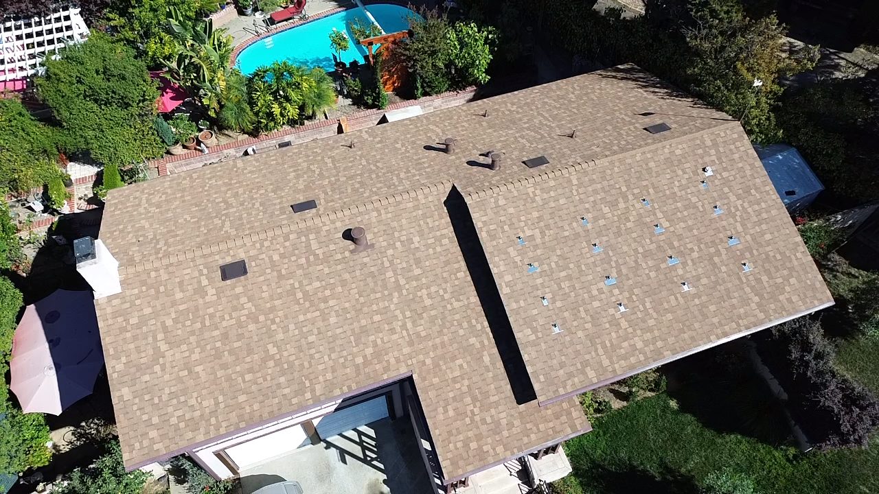 Aerial overview of the Walnut Creek property roof