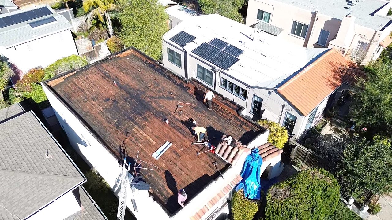 Berkeley home during roof tear-off and replacement by Moon Roofing